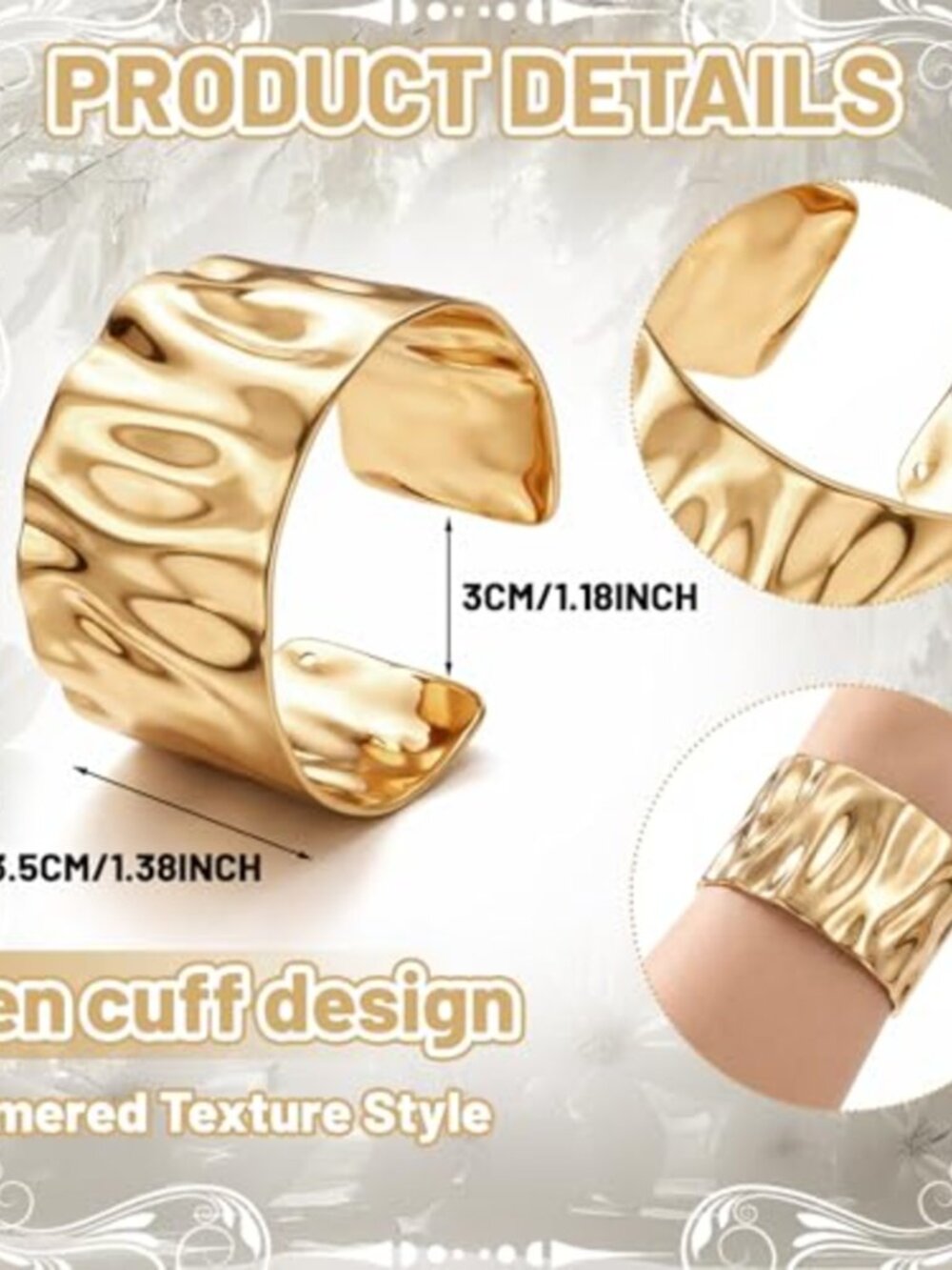 Hammered Cuff Bracelet Set 6 Pcs Open Adjustable Copper Wide Bangle